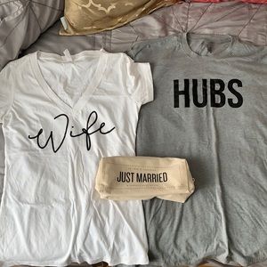 Just Married Bundle- Wife & Hubs Tees & Travel Bag